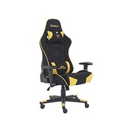 SILLA GAMER DE TELA OCELOT / COLOR AMARILLA CON NEGRO / BASE REFORZADA DE NYLON / DESCANSA BRAZOS AJUSTABLES / ANGULO DE INCLIN