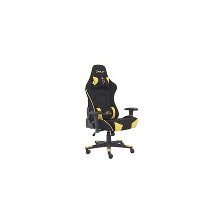 SILLA GAMER DE TELA OCELOT / COLOR AMARILLA CON NEGRO / BASE REFORZADA DE NYLON / DESCANSA BRAZOS AJUSTABLES / ANGULO DE INCLIN