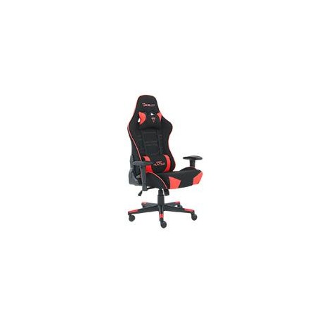 SILLA GAMER DE TELA OCELOT / COLOR NEGRO CON ROJO / BASE REFORZADA DE NYLON / DESCANSA BRAZOS AJUSTABLES / ANGULO DE INCLINACIO